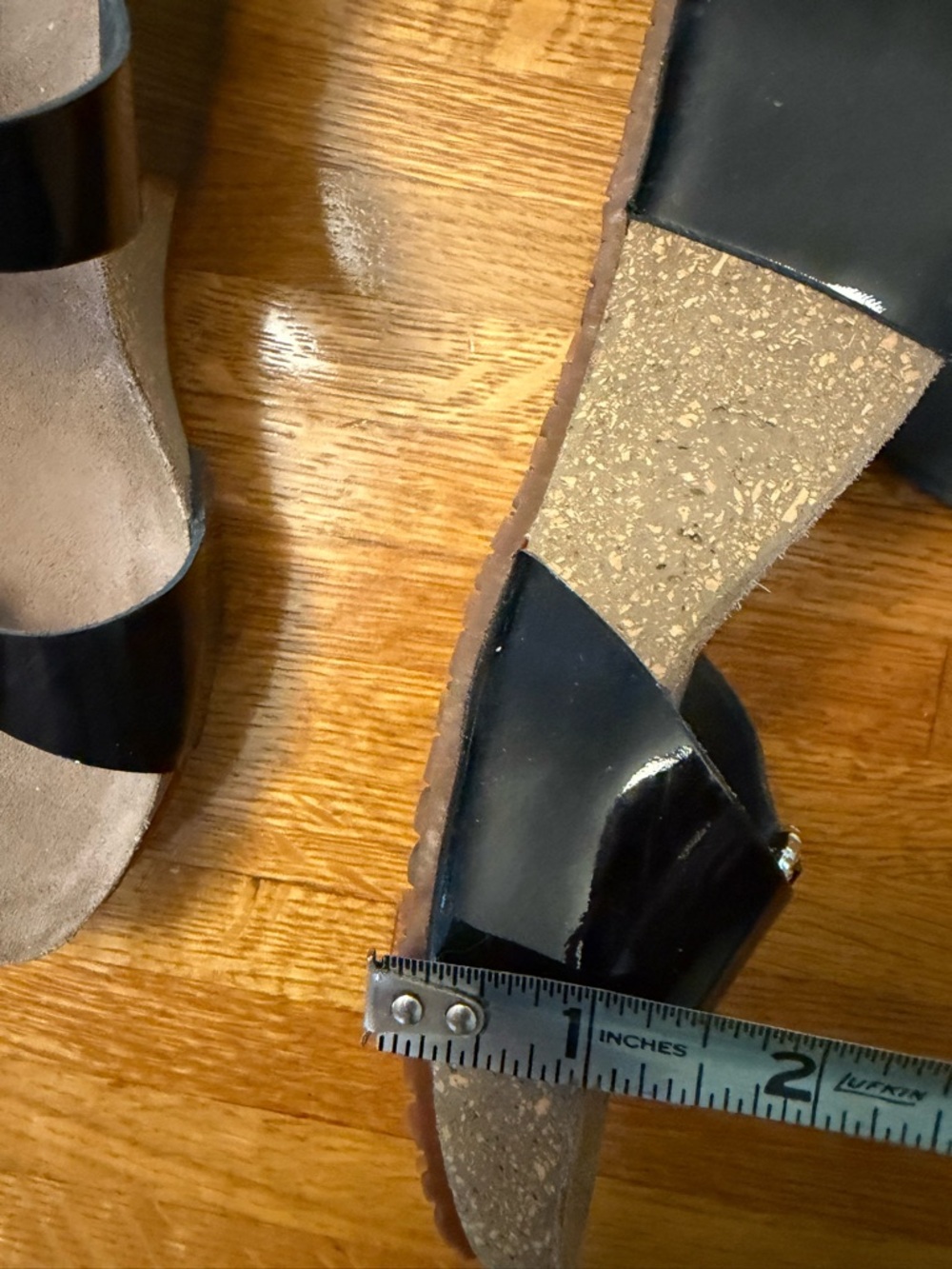 Mephisto 37 (7-7.5) EUC Black Patent Slide Platform Sandals w Rhinestone Buckles - Picture 9 of 12